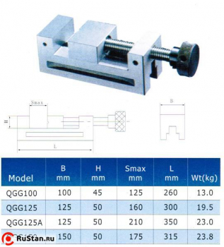 Тиски Станочные 100мм прециз-ые сталь непов. ход 125мм // и перпенд. 0,005/100 HRС 58-62 (QGG100) "CNIC"